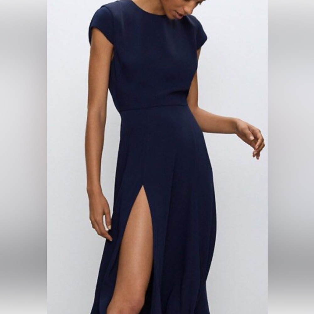 Aritzia Babaton Hampton navy midi dress NWOT size 0 - Picture 3 of 7